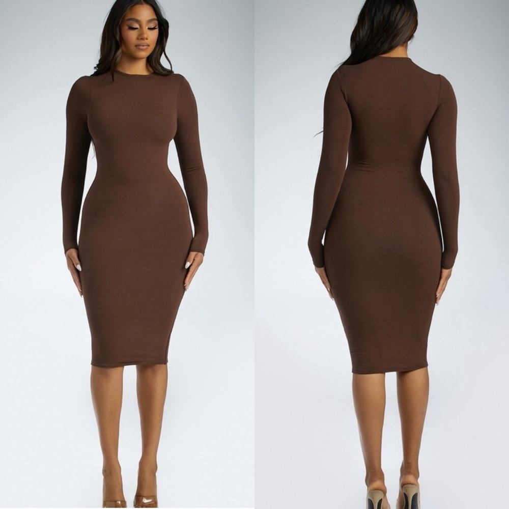 Naked Wardrobe Brown Long Sleeve Dress
